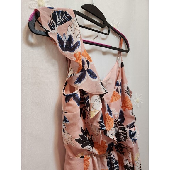 A New Day Womens M Pink Midi Dress Ruffle Tropical Beach Feminine Flowy Vacation - Picture 2 of 14
